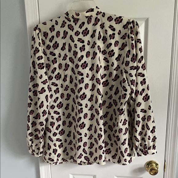 Eloquii Cream and Purple Leopard Print Tie Neck Button Down Career Blouse Sz 18 - Picture 7 of 7